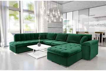 Dynir 6-seters Høyrevendt U-formet Sovesofa 125x290 cm med Oppbevaring i Fløyel - Grønn - Møbler - Sofaer - Sovesofaer