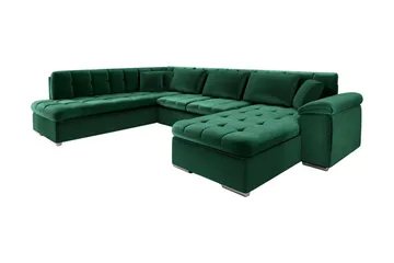 Dynir 6-seters Høyrevendt U-formet Sovesofa 125x290 cm med Oppbevaring i Fløyel - Grønn - Møbler - Sofaer - Sovesofaer