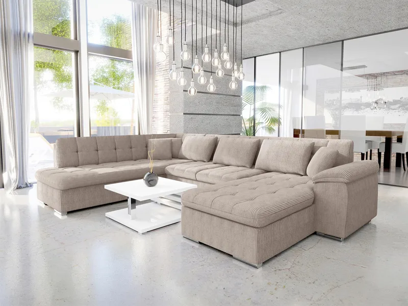 Dynir 6-seters Venstrevendt U-formet Langsbedd Sovesofa 125x290 cm med Oppbevaring - Lys Beige - Møbler - Sofaer - Sovesofaer