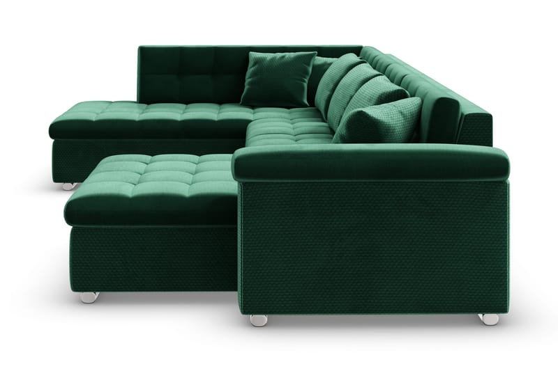 Dynir Høyrevendt U-formet Sovesofa 125x290 cm med Oppbevaring i Fløyel - Grønn - Møbler - Sofaer - Sovesofaer