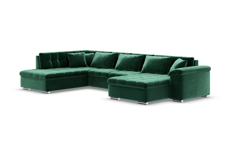 Dynir Høyrevendt U-formet Sovesofa 125x290 cm med Oppbevaring i Fløyel - Grønn - Møbler - Sofaer - Sovesofaer