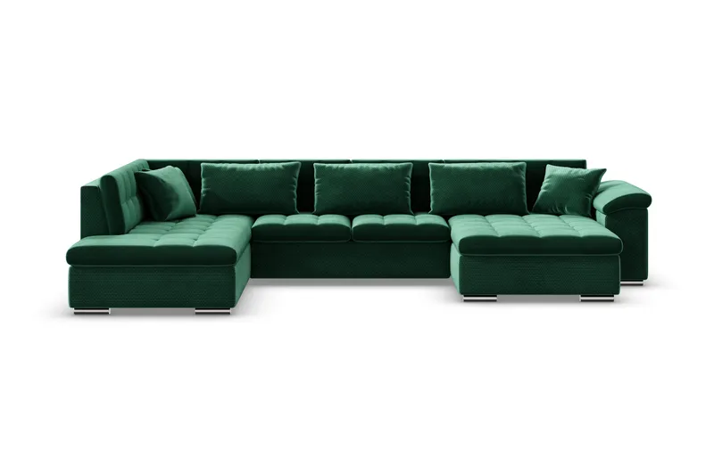 Dynir Høyrevendt U-formet Sovesofa 125x290 cm med Oppbevaring i Fløyel, Grønn