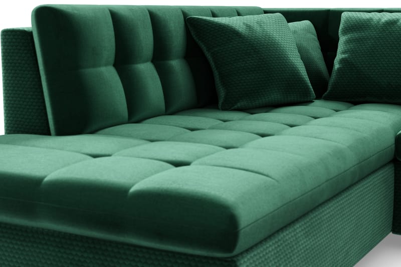 Dynir Høyrevendt U-formet Sovesofa 125x290 cm med Oppbevaring i Fløyel - Grønn - Møbler - Sofaer - Sovesofaer