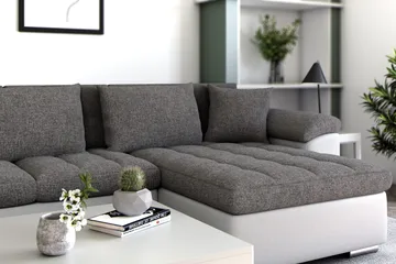 Dynir Hjørnesovesofa Divan med Oppbevaring Høyre - Hvit/Lysegrå - Møbler - Sofaer - Sovesofaer