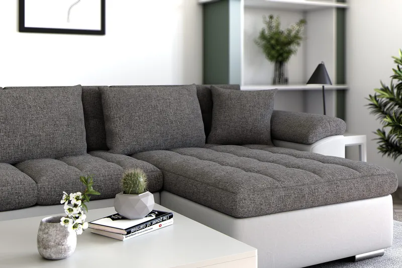 Dynir Hjørnesovesofa Divan med Oppbevaring Høyre - Hvit/Lysegrå - Møbler - Sofaer - Sovesofaer