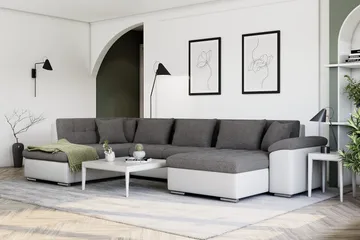 Dynir Hjørnesovesofa Divan med Oppbevaring Høyre - Hvit/Lysegrå - Møbler - Sofaer - Sovesofaer