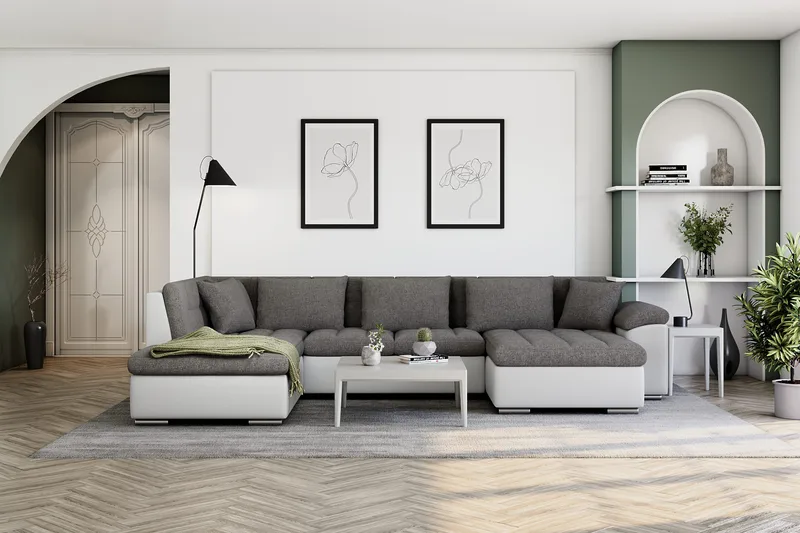 Dynir Hjørnesovesofa Divan med Oppbevaring Høyre - Hvit/Lysegrå - Møbler - Sofaer - Sovesofaer