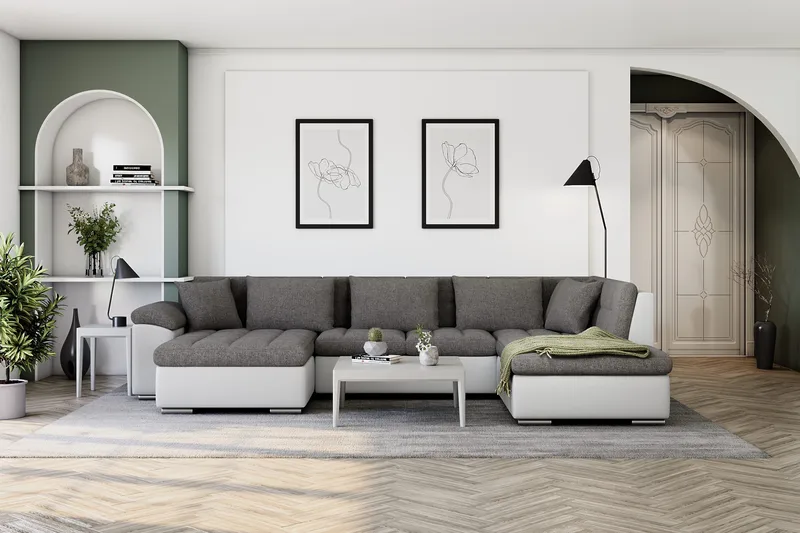 Dynir Hjørnesovesofa Divan med Oppbevaring Venstre - Lysegrå/Hvit - Møbler - Sofaer - Sovesofaer