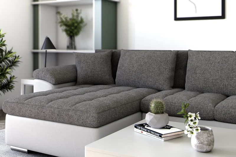 Dynir Hjørnesovesofa Divan med Oppbevaring Venstre - Lysegrå/Hvit - Møbler - Sofaer - Sovesofaer