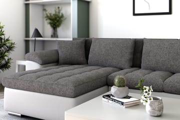Dynir Hjørnesovesofa Divan med Oppbevaring Venstre - Lysegrå/Hvit - Møbler - Sofaer - Sovesofaer