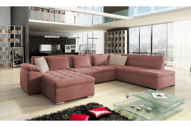 Dynir Sovesofa m. Divan og Sjeselong 4-seters - Rosa - Møbler - Sofaer - Sovesofaer