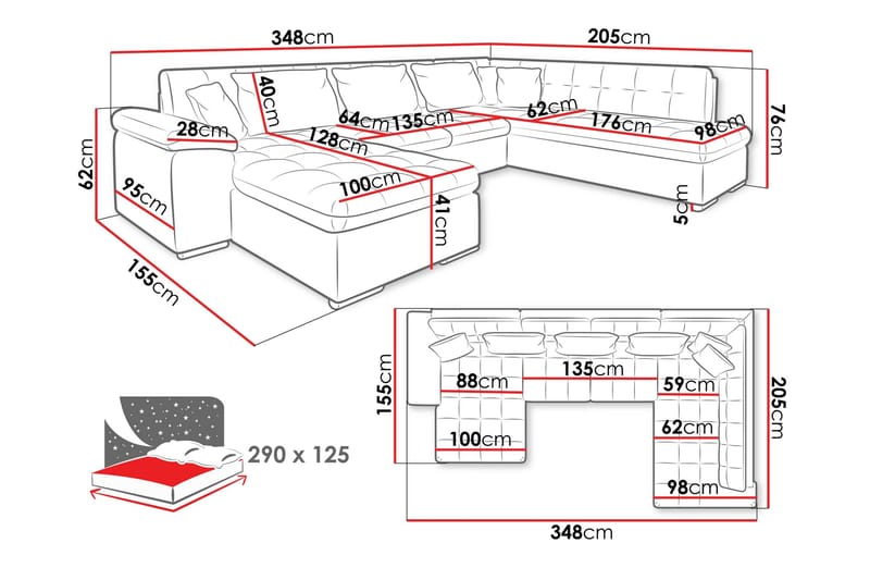 Dynir Sovesofa Med Divan Og Sjeselong 4-Seter - Grønn - Møbler - Sofaer - Sovesofaer