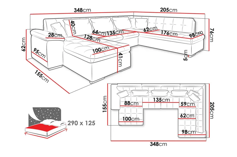 Dynir Sovesofa Med Divan Og Sjeselong 5-Seter - Grønn - Møbler - Sofaer - Sovesofaer