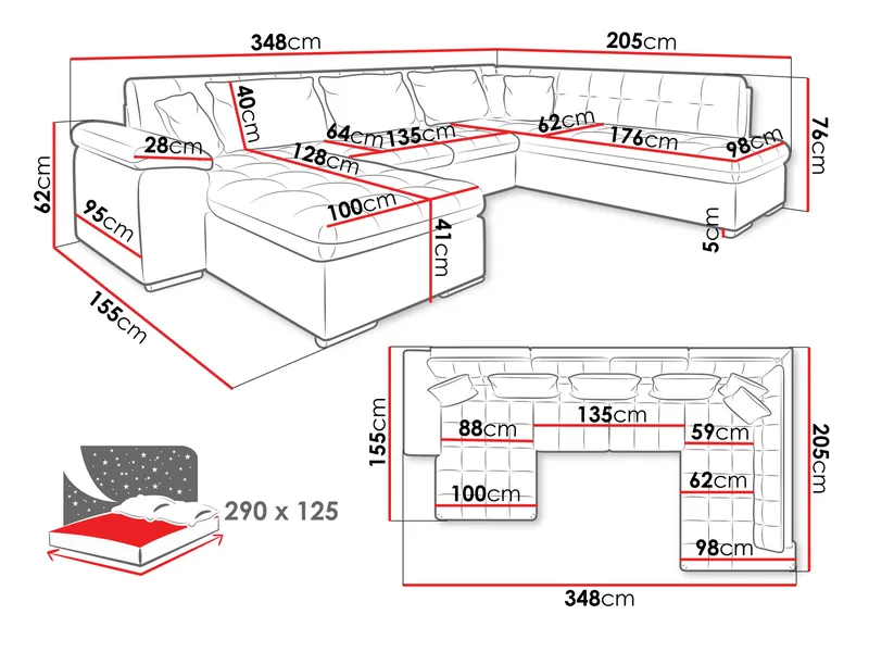 Dynir Sovesofa med sjeselong og sjeselong 5-seter - Blå - Møbler - Sofaer - Sovesofaer