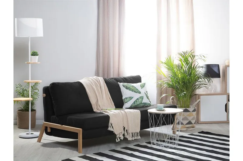 Edland 2-seter Rektangulær Sovesofa Utfellbar 152 cm i Stoff med Trebein - Svart - Møbler - Sofaer - Sovesofaer