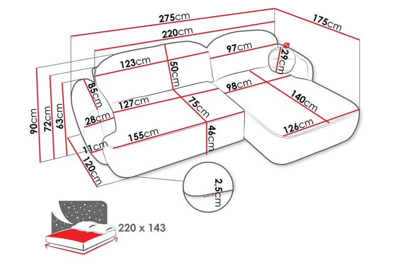 Efrem Sovesofa med Sjeselong 3-seter i Bouclé - Beige - Møbler - Sofaer - Sovesofaer