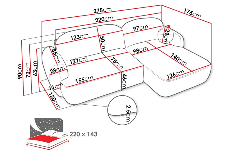 Efrem Sovesofa med Sjeselong 3-seter i Bouclé - Beige - Møbler - Sofaer - Sovesofaer