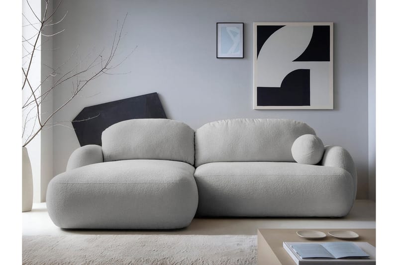 Efrem Sovesofa med Sjeselong 3-seter i Bouclé - Lysegrå - Møbler - Sofaer - Sovesofaer