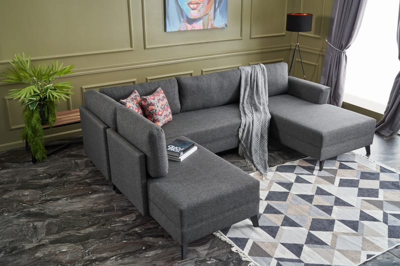 Efsunlu U-Sovesofa - Antrasitt/Svart - Møbler - Sofaer - Sovesofaer