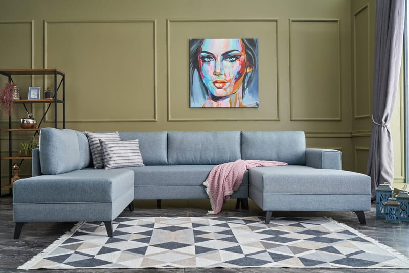Efsunlu U-Sovesofa - Blå/Svart - Møbler - Sofaer - Sovesofaer