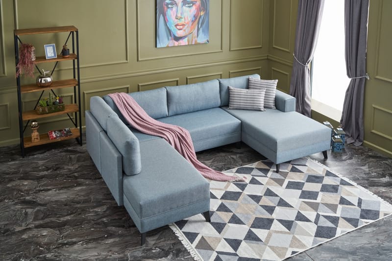 Efsunlu U-Sovesofa - Blå/Svart - Møbler - Sofaer - Sovesofaer