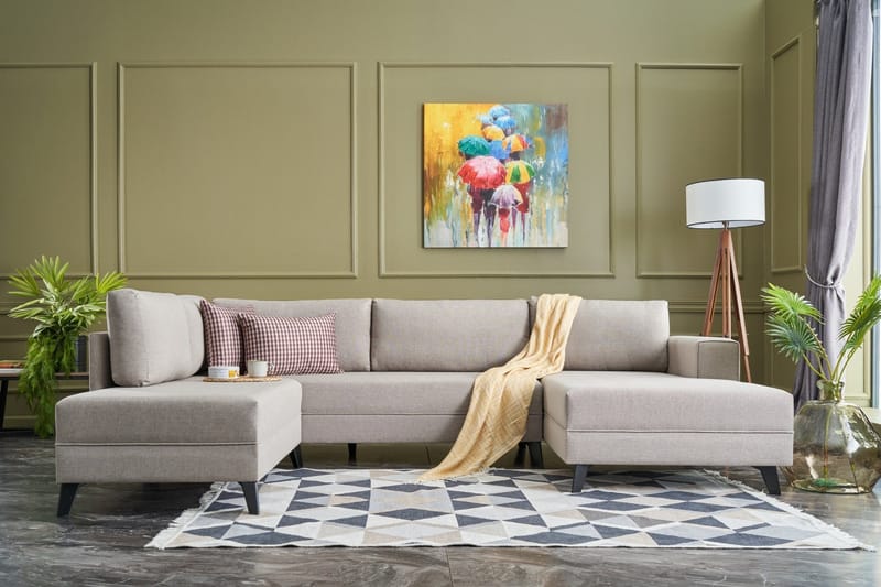 Efsunlu U-Sovesofa - Kremhvit/Svart - Møbler - Sofaer - Sovesofaer