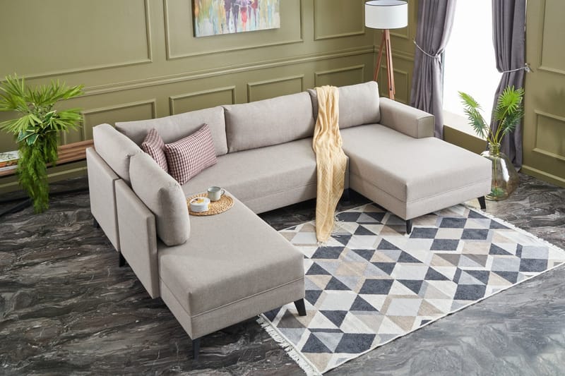 Efsunlu U-Sovesofa - Kremhvit/Svart - Møbler - Sofaer - Sovesofaer