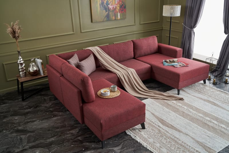 Efsunlu U-Sovesofa - Rød/Svart - Møbler - Sofaer - Sovesofaer