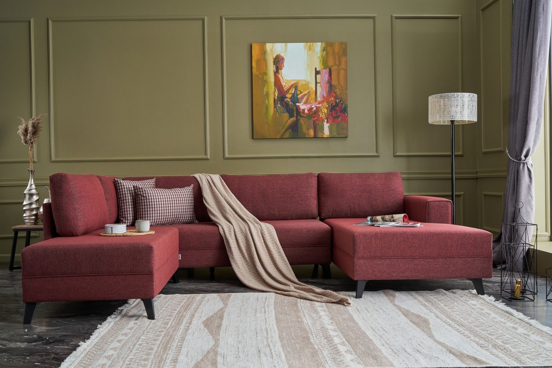 Efsunlu U-Sovesofa - Rød/Svart - Møbler - Sofaer - Sovesofaer