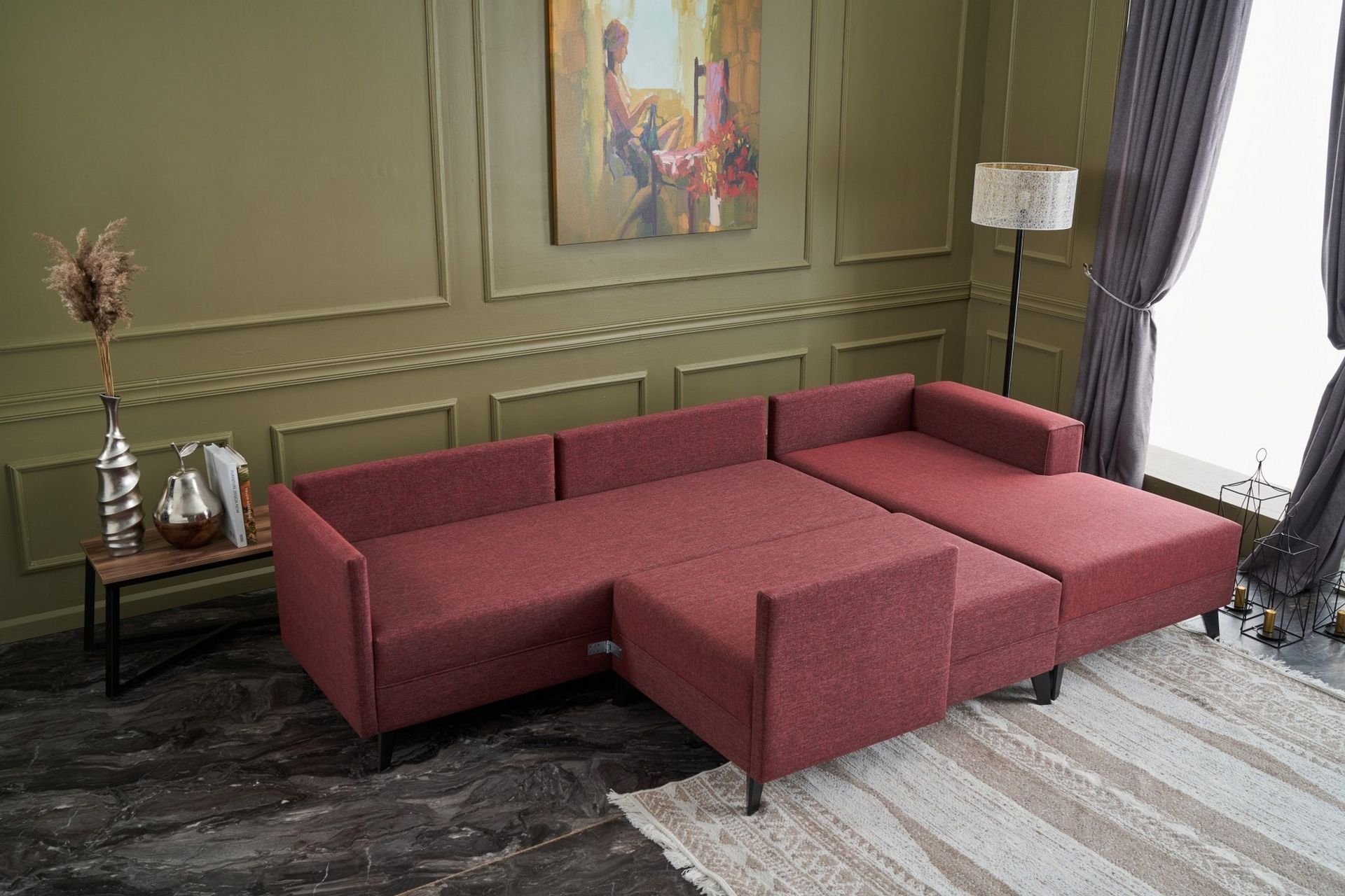 Efsunlu U-Sovesofa - Rød/Svart - Møbler - Sofaer - Sovesofaer