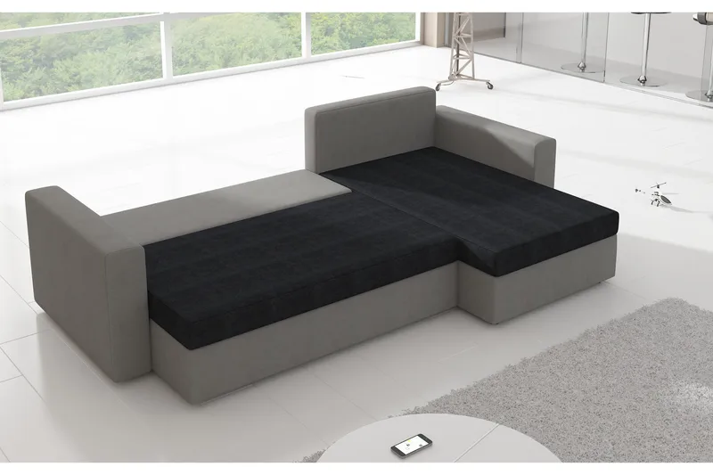 Eguino 3-seter Høyre Sovesofa 125x195 cm med Oppbevaring i Stoff - Lysgrå Melert - Møbler - Sofaer - Sovesofaer