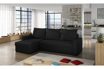 Eguino Venstre Hjørnesovesofa 125x195 cm med Oppbevaring i Stoff - Svart - Møbler - Sofaer - Sovesofaer
