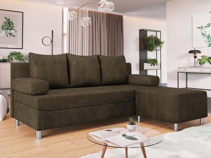 Eifion 3-seters sovesofa med sjeselong, høyrevendt - brun - Møbler - Sofaer - Sovesofaer