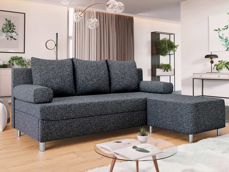 Eifion 3-seters sovesofa med sjeselong, høyrevendt - grå - Møbler - Sofaer - Sovesofaer