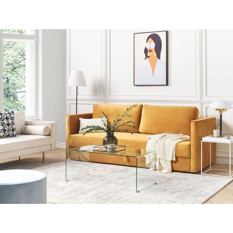 Eksjo 3-seters Sovesofa 146x203 cm med Oppbevaring i Fløyel - Gul - Møbler - Sofaer - Sovesofaer