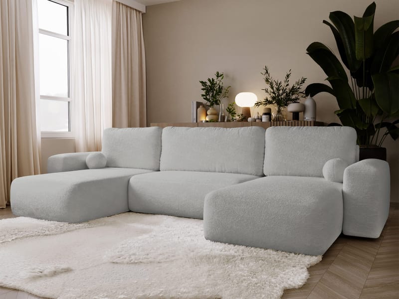 Elvior 5-seters U-formet sovesofa med dobbeltdivan - grå - Møbler - Sofaer - Sovesofaer