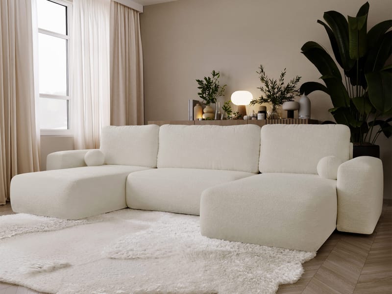 Elvior 5-seters U-formet sovesofa med dobbeltdivan - hvit - Møbler - Sofaer - Sovesofaer