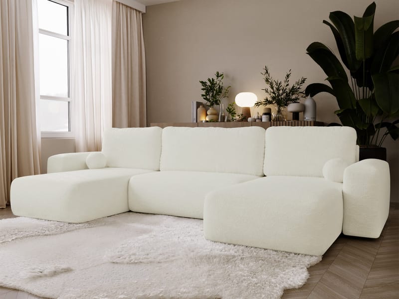 Elvior 5-seters U-formet sovesofa med dobbeltdivan - hvit - Møbler - Sofaer - Sovesofaer