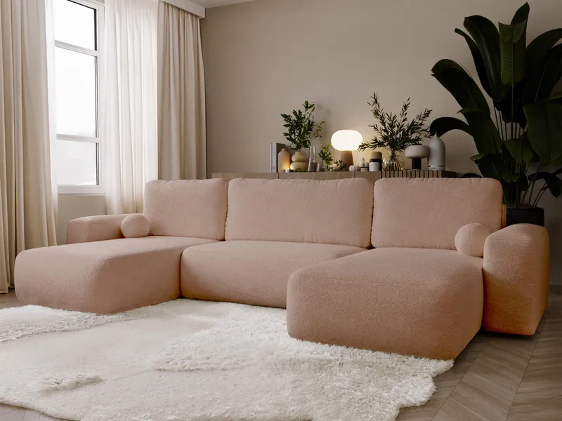 Elvior 5-seters U-formet sovesofa med dobbeltdivan - rosa - Møbler - Sofaer - Sovesofaer