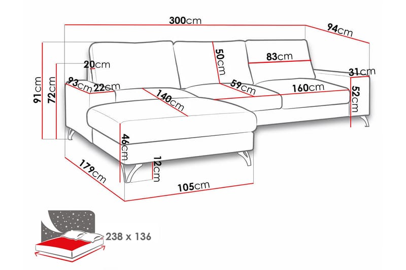 Emet Sovesofa med Divan 3-seter - Beige - Møbler - Sofaer - Sovesofaer