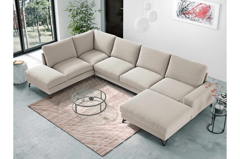Emet Sovesofa med Divan og Sjeselong 5-seter - Gul - Møbler - Sofaer - Sovesofaer