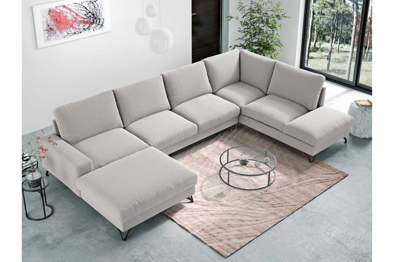 Emet Sovesofa med Divan og Sjeselong 5-seter - Hvit - Møbler - Sofaer - Sovesofaer