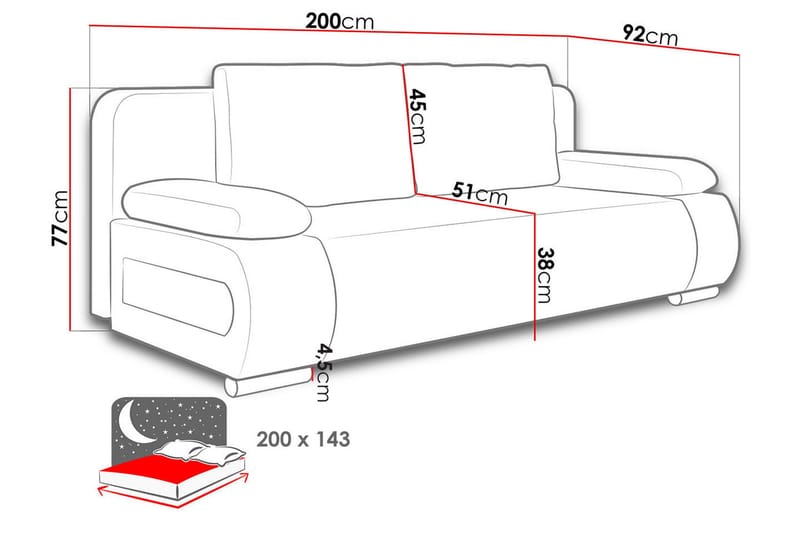 Emma Sovesofa 200x94x76 cm - Møbler - Sofaer - Sovesofaer