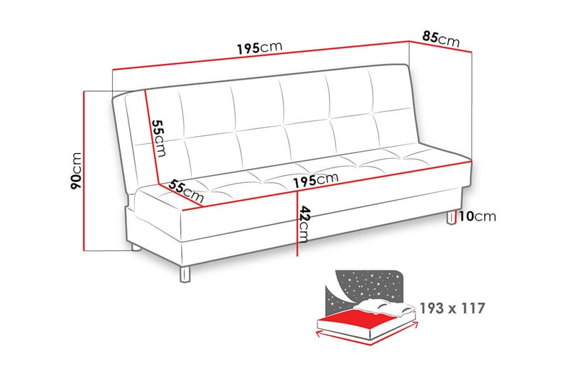 Enduro 3-seters Sovesofa 117x193 cm med Oppbevaring i Stoff - Antrasitt - Møbler - Sofaer - Sovesofaer