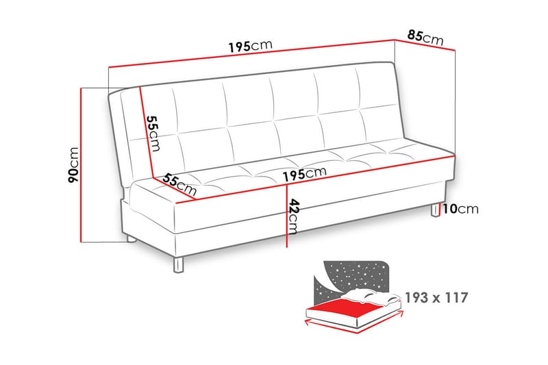 Enduro Sovesofa 195x85x90 cm - Sovesofaer - 3 seters sovesofa - Fløyel sofaer