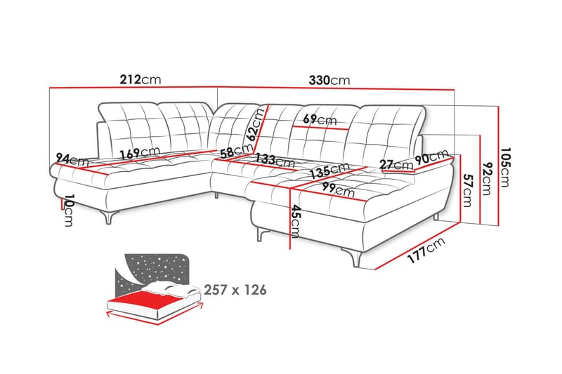 Enzo Sovesofa med Sjeselong og Dobbel Sjeselong 4-seter - Beige - Møbler - Sofaer - Sovesofaer