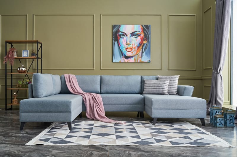 Eriska U-Sovesofa - Blå/Svart - Møbler - Sofaer - Sovesofaer
