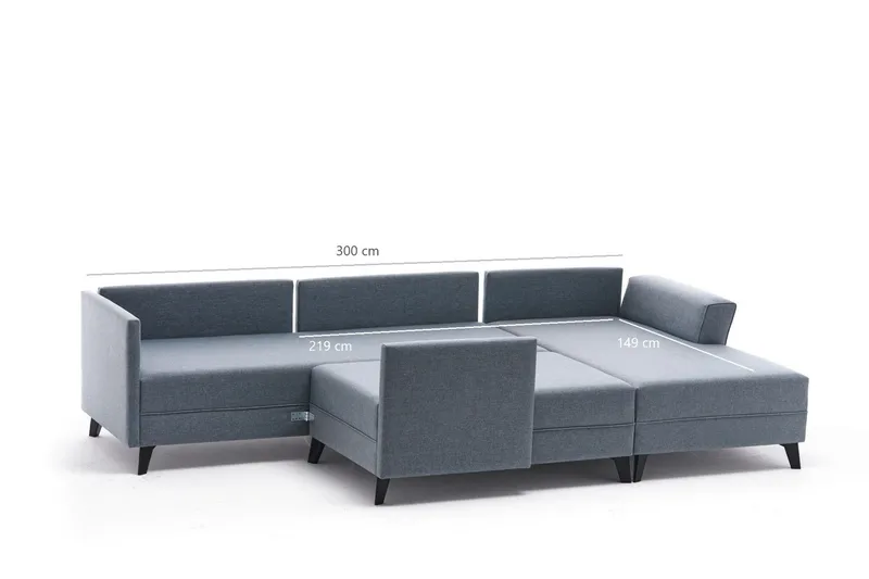 Eriska U-Sovesofa - Blå/Svart - Møbler - Sofaer - Sovesofaer