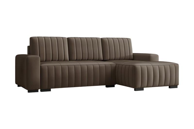 Esher 3-seters Hjørnesofa Høyre - Plysch/Brun - Møbler - Sofaer - Sovesofaer