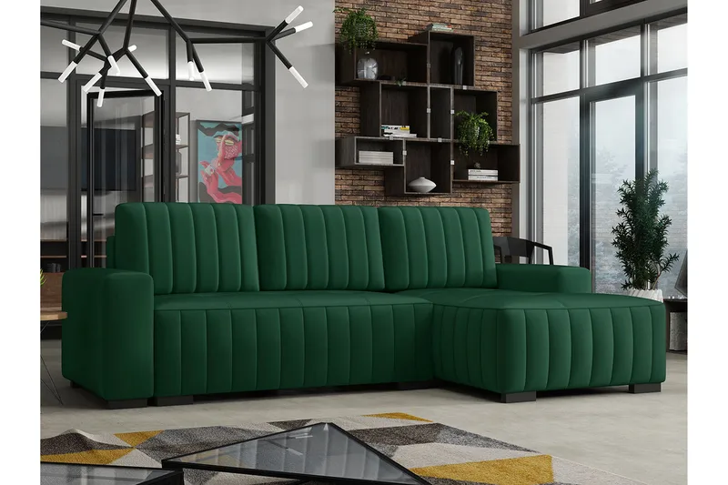 Esher 3-seters Hjørnesofa Høyre - Plysch/Grønn - Møbler - Sofaer - Sovesofaer